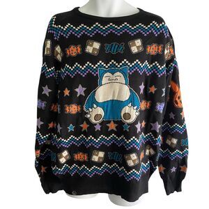 Pokemon Center Sweater Mens Large Black Snorlax Halloween Candy Crewneck Knit